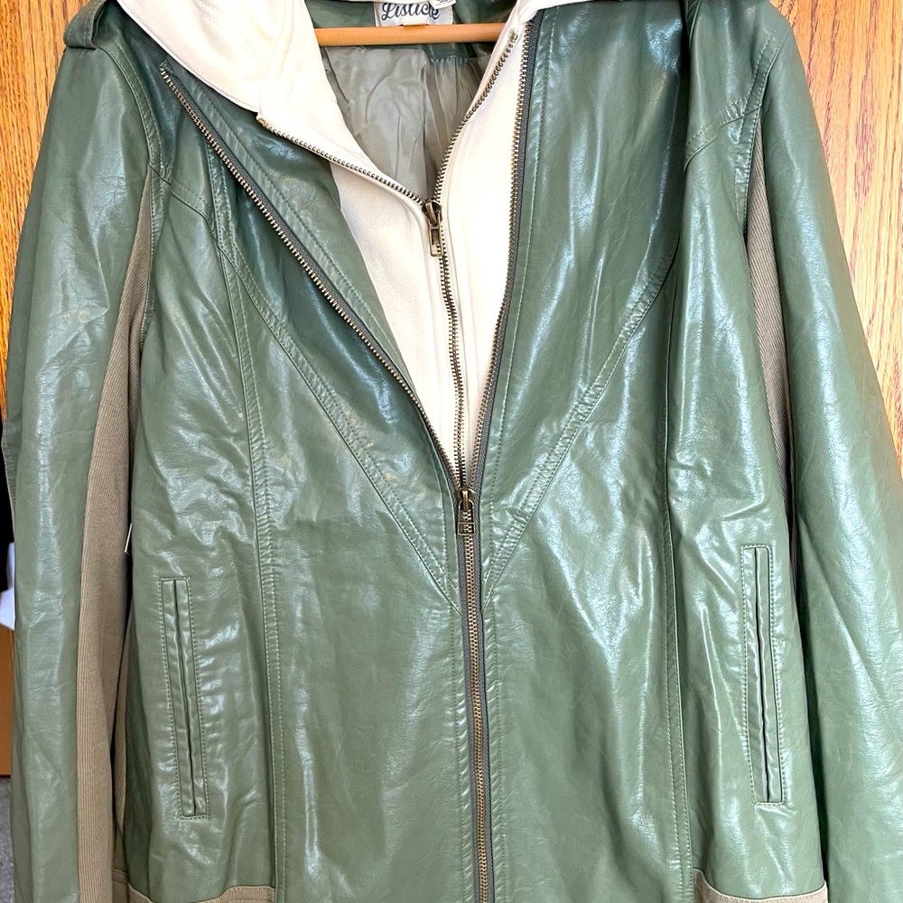 Faux leather jacket with removable hoodie